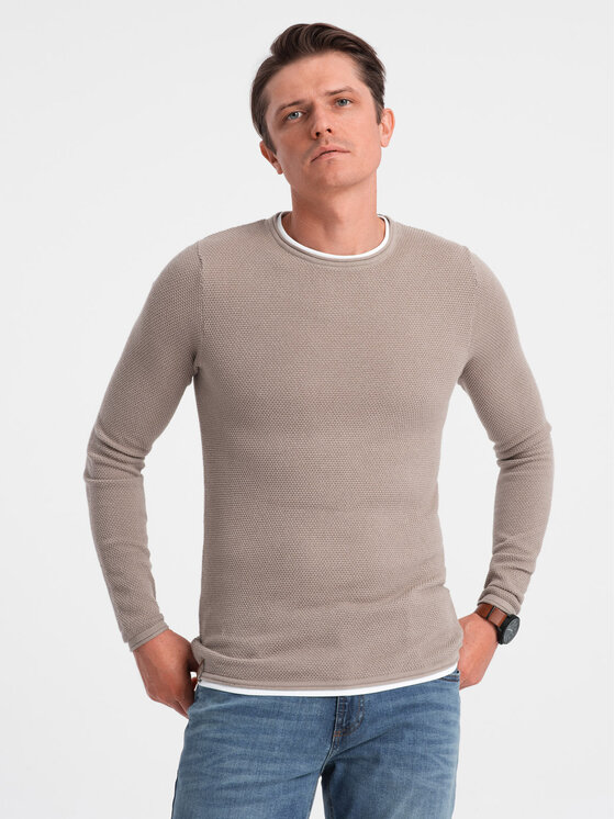 Ombre Ombre Sweter OM-SWSW-0103 Beżowy Classic Fit