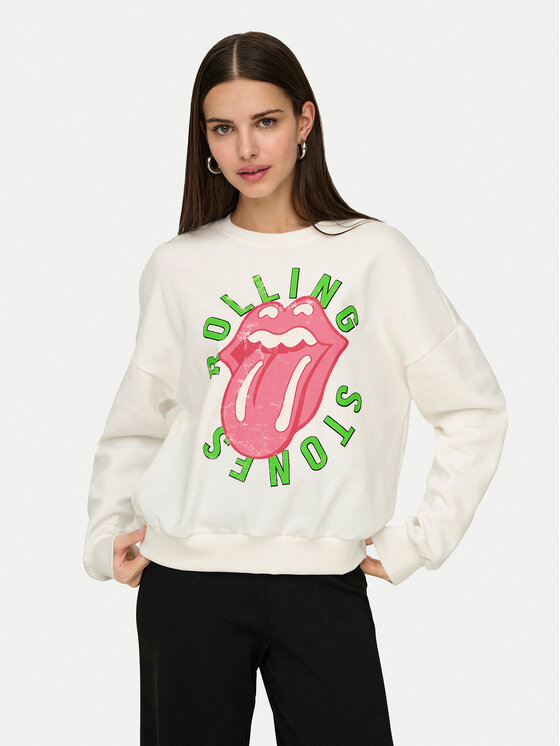 ONLY ONLY Pulóver Rolling Stones 15345927 Fehér Regular Fit
