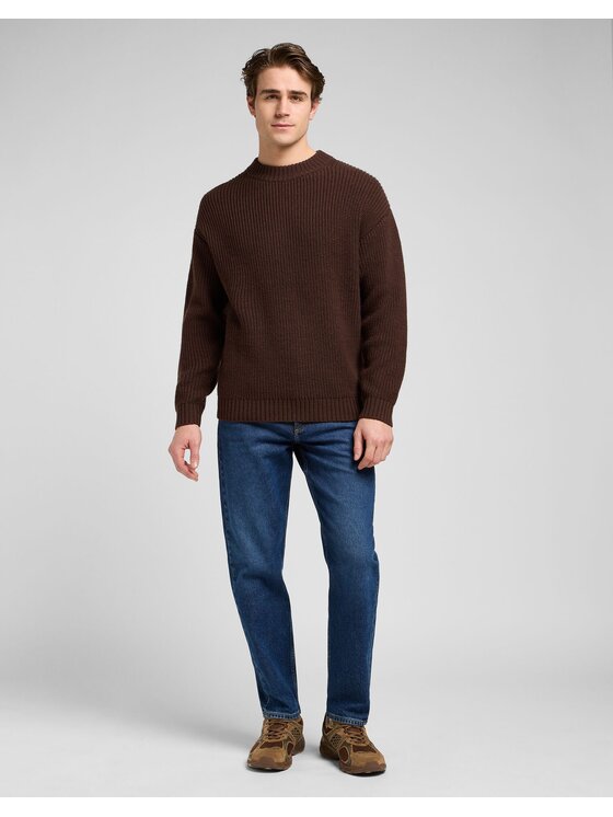 Lee Lee Sweter CHUNKY CREW Brązowy Regular Fit