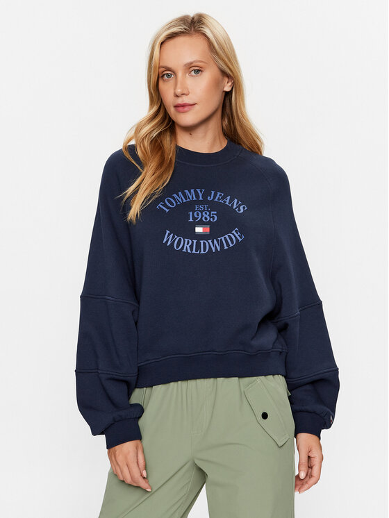 Tommy Jeans Mikina DW0DW16137 Tmavomodrá Relaxed Fit