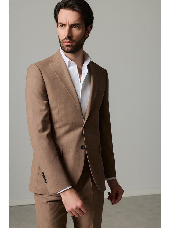 Lancerto Lancerto Garnitur Getafe GA073126000010 Brązowy Slim Fit