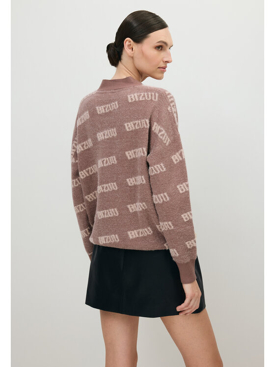 BIZUU BIZUU Kardigan MYLES OVERSIZED LOGO Beżowy Standard Fit
