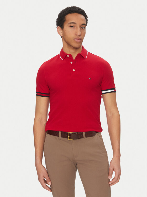 Poloshirt Tommy Hilfiger, Größe M Rot Flag Cuff MW0MW38458
