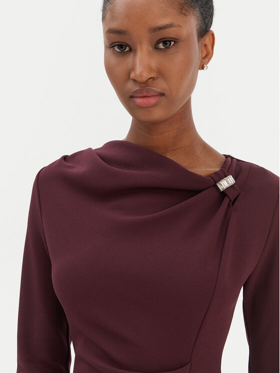 Rinascimento Rinascimento Cocktail obleka CFC0126572003 Bordo rdeča Slim Fit