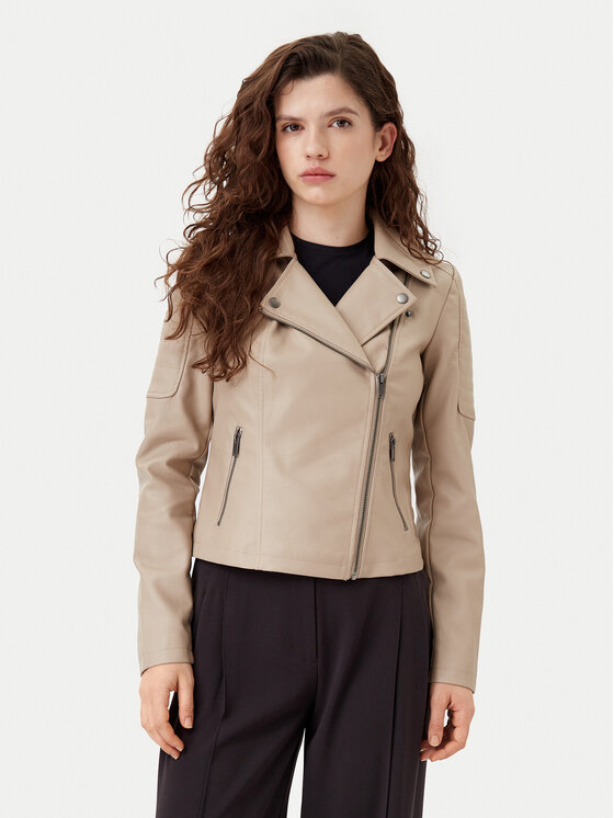 Noisy May Bunda z imitácie kože Rebel 27000741 Béžová Slim Fit