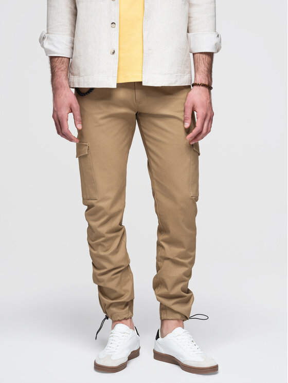 Ombre Ombre Spodnie cargo P1526 Brązowy jasny Regular Fit