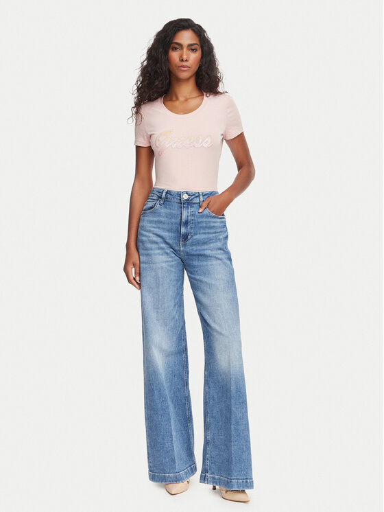 Guess Guess T-Shirt W6YI56 K5028 Różowy jasny Slim Fit