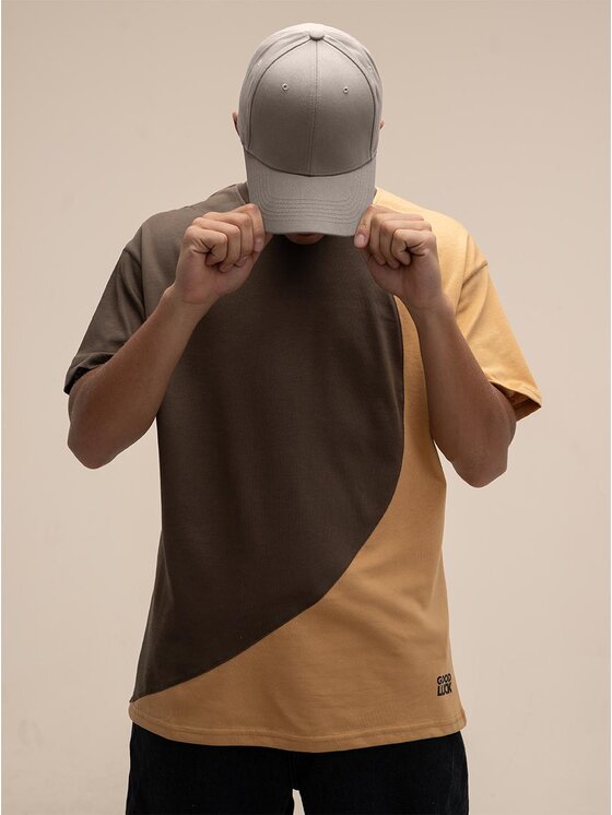 Good Luck Good Luck T-Shirt Koszulka Męska Z Krótkim Rękawem Oversize Brązowa / Jasna Brązowa GOOD LUCK Loopy M Brązowy Regular Fit