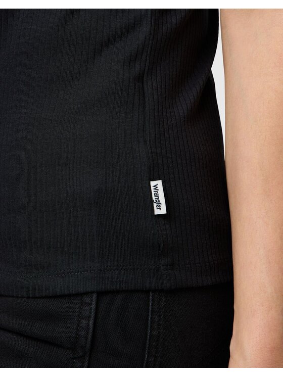 Wrangler Wrangler T-Shirt FEMME KNIT HENLEY Czarny Slim Fit