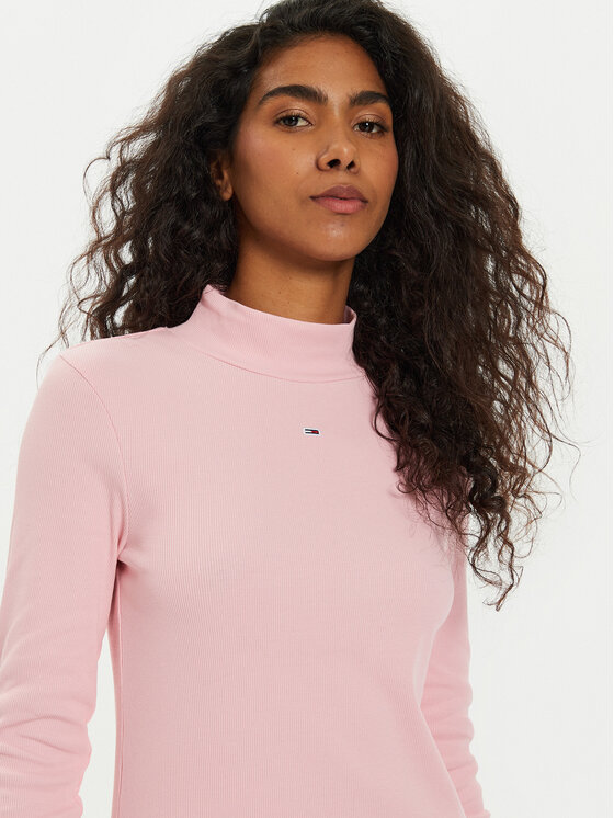 Tommy Jeans Tommy Jeans Majica Tjw Essential Mock Neck DW0DW19830 Ružičasta Slim Fit