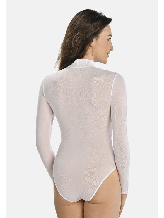 Teyli Teyli Body z transparentnej siateczki z półgolfem Amy Biały Regular Fit