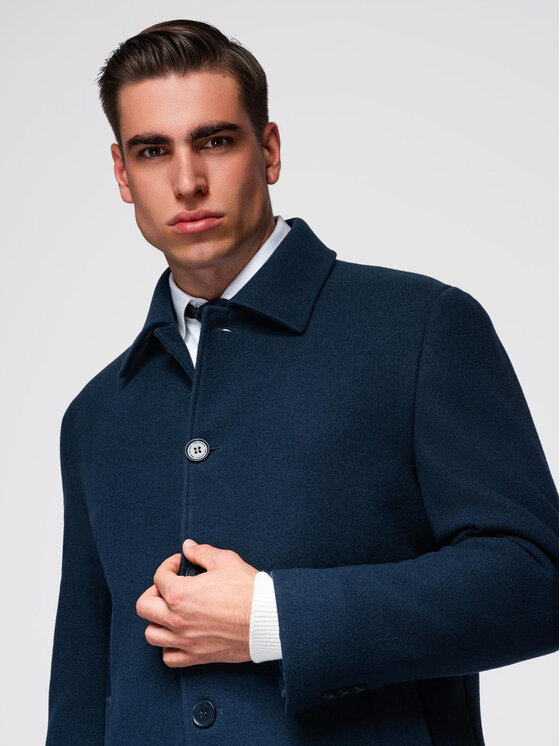 Ombre Ombre Płaszcz OM-COWC-0135 Granatowy Regular Fit
