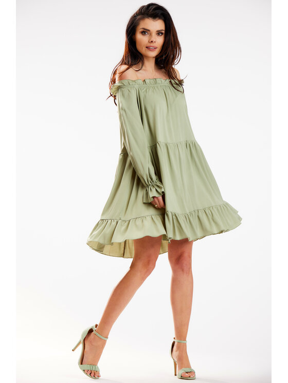 Awama Awama Sukienka letnia A578 Zielony Basic Fit