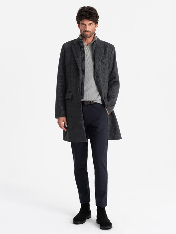 Ombre Ombre Płaszcz OM-COWC-0121 Szary Regular Fit
