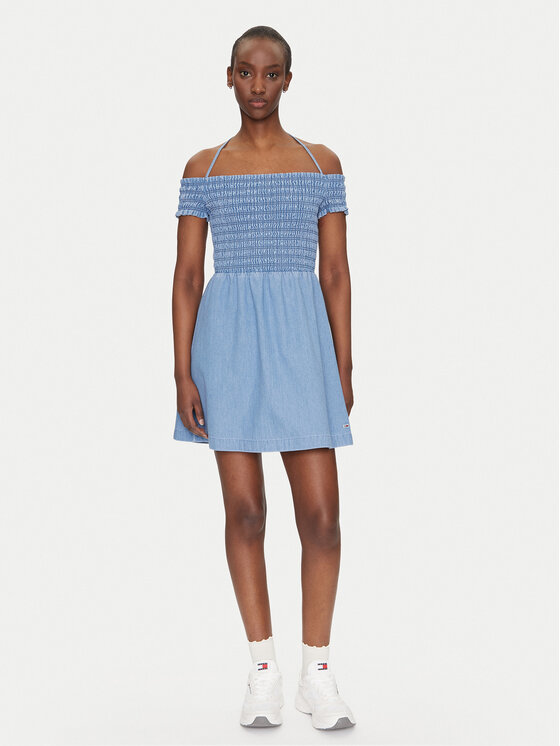 Tommy Jeans Tommy Jeans Rochie de vară DW0DW20677 Albastru Regular Fit