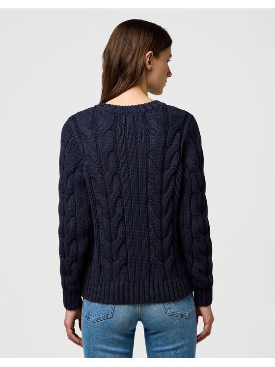 Wrangler Wrangler Sweter CABLE KNIT CREW Niebieski Regular Fit