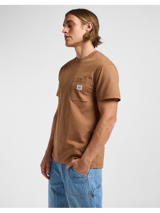 Lee Lee T-Shirt WW Pocket Tee Brązowy Relaxed Fit