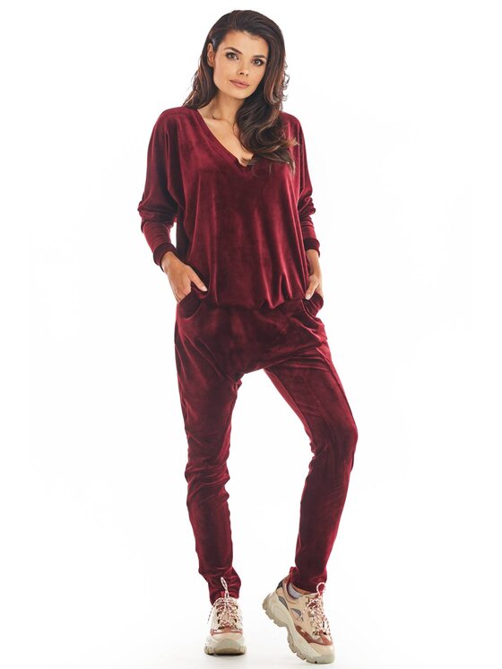 Awama Awama Spodnie damskie A377 Bordowy Basic Fit
