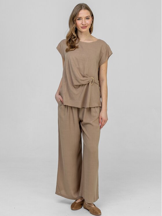 Perso Perso Komplet bluzka i spodnie SET266168F Brązowy jasny Regular Fit