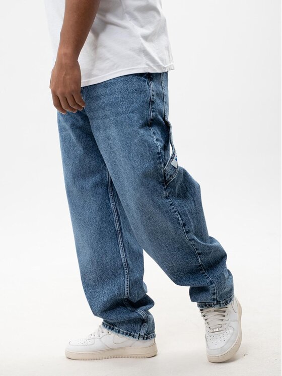 Jeansy, rozmiar M, Niebieskie, Spodnie Jeansowe Super Baggy Cargo Męskie Niebieskiee Jigga Wear Crown L