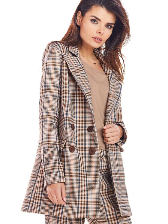 Awama Awama Marynarka A364 Brązowy Basic Fit