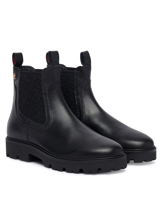 Tommy Hilfiger Tommy Hilfiger Klassische Stiefeletten Th Monogram Leather Chelsea Boot FW0FW09562 Schwarz