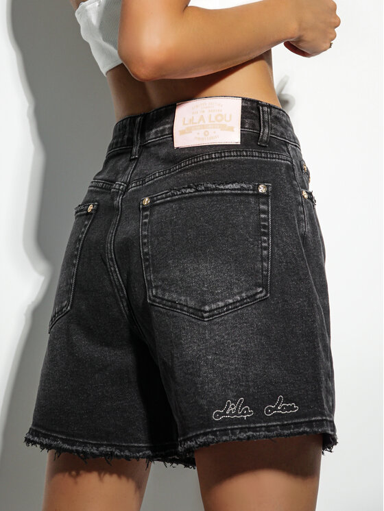 LilaLou LilaLou Szorty jeansowe Be Cool Czarny Regular Fit