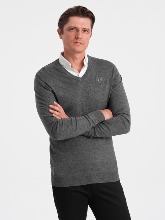 Ombre Ombre Sweter OM-SWSW-0102 Szary Regular Fit