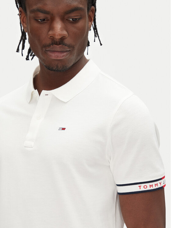 Tommy Jeans Tommy Jeans Поло Flag Cuff DM0DM21306 Écru Slim Fit