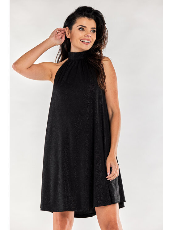 Awama Awama Večerné šaty A556 Čierna Basic Fit