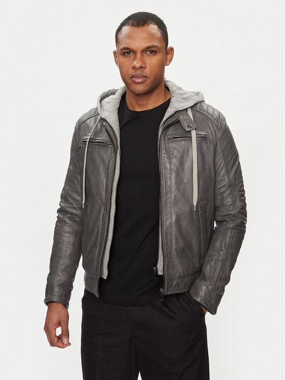 Serge Pariente Serge Pariente Lederjacke Sean Hood Grau Regular Fit