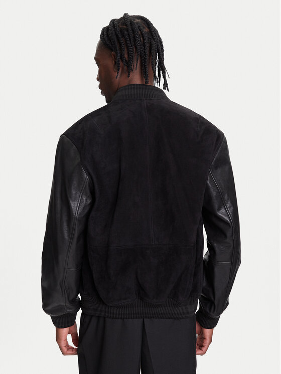 HUGO HUGO Kožená bunda Laxe 50541881 Čierna Regular Fit