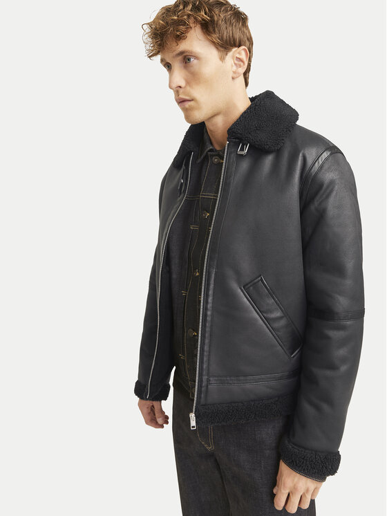 Jack & Jones Jack & Jones Műbőr dzseki Cole Aviator 12261819 Fekete Regular Fit