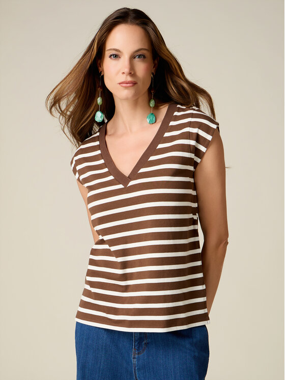 Oltre Oltre T-Shirt G01QJ004717N0V2 Brązowy Regular Fit