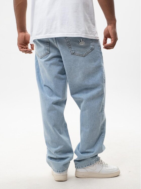 Jigga Wear Jigga Wear Jeansy Szerokie luźne bagy korona Niebieski jasny Baggy Fit