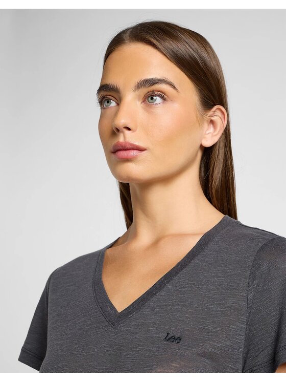 Lee Lee T-Shirt V NECK TEE Szary Regular Fit