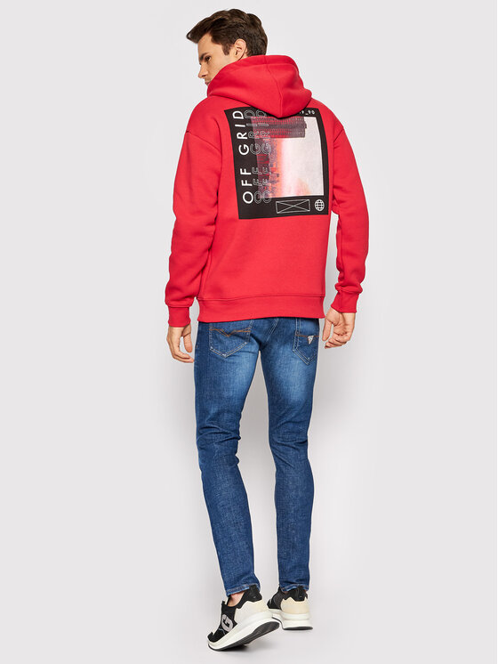 Felpa Grid Sweat 12198137 Rosso Relaxed Fit