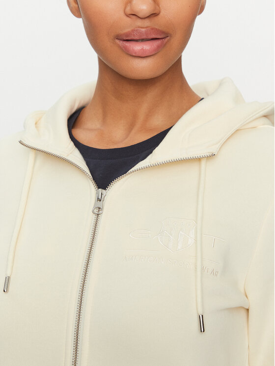 Gant Gant Mikina Reg Tonal Shield Zip Hoodie 4200671 Écru Regular Fit