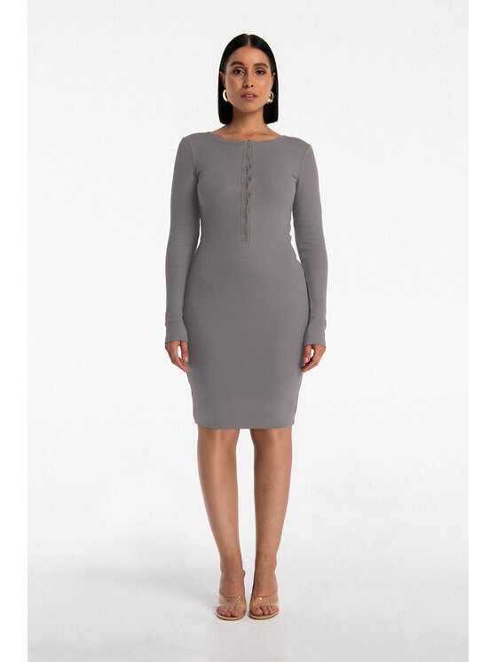 Nudyess Nudyess Vestito di maglia Isla mimi z prążka Grigio Fitted Fit