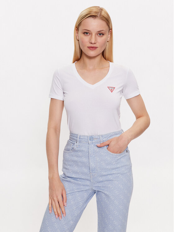 Guess T-Shirt W2YI45 J1314 Bílá Slim Fit