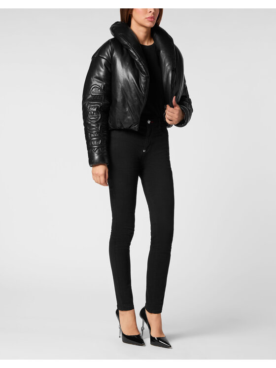 PHILIPP PLEIN PHILIPP PLEIN Kožená bunda 19347 Černá Regular Fit