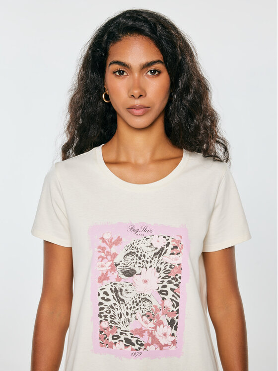 BIG STAR BIG STAR T-Shirt RELLKA Kremowy Basic Fit
