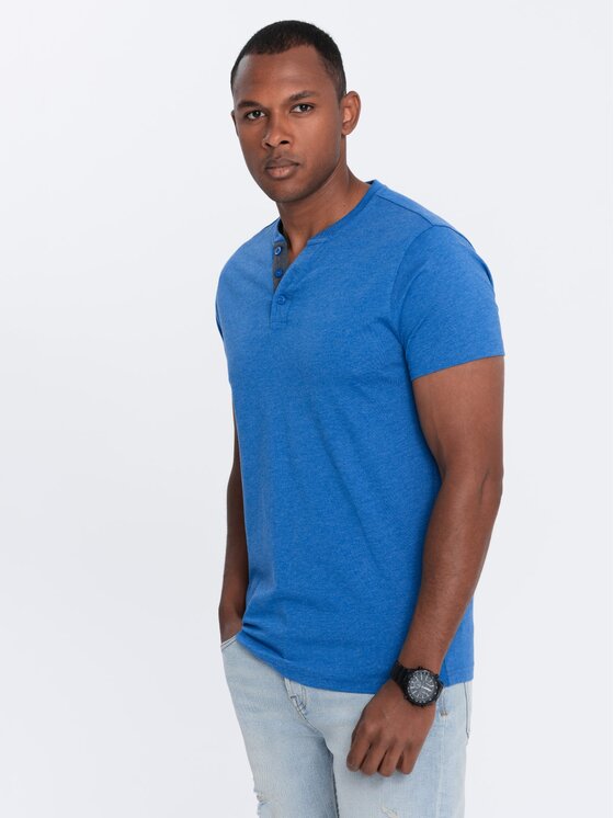 Ombre Ombre T-Shirt OM-TSCT-0155 Niebieski Regular Fit