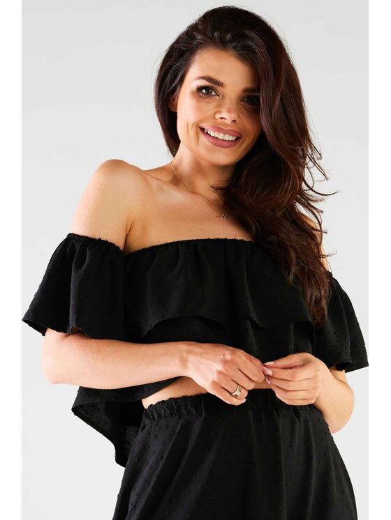 Awama Awama Bluzka A424 Czarny Basic Fit