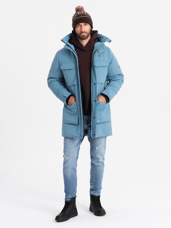 Ombre Ombre Parka OM-JALJ-0169 Niebieski Regular Fit