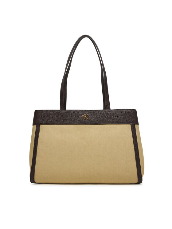 Calvin Klein Calvin Klein Ročna torba Ck Canvas Medium Tote LV04F3503G Bež