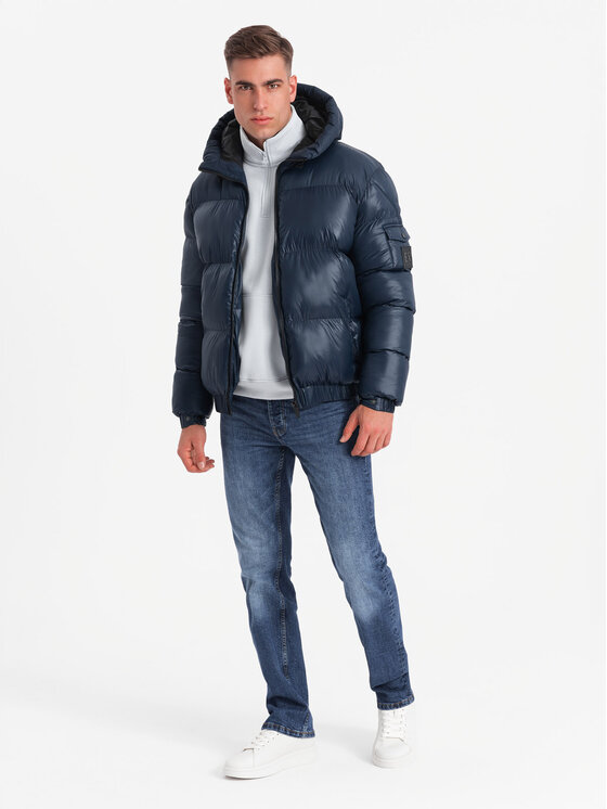 Ombre Ombre Kurtka puchowa OM-JAHP-0207 Granatowy Regular Fit