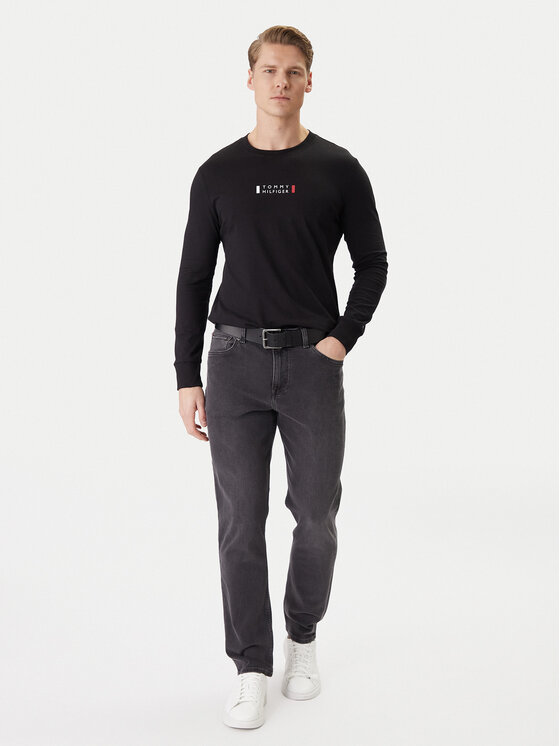 Tommy Hilfiger Tommy Hilfiger S dlouhým rukávem Brand Love Ls Tee MW0MW41454 Černá Slim Fit