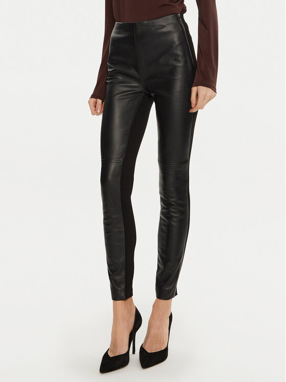 Marciano Guess Kožené nohavice 4BGB24 9254Z Čierna Slim Fit