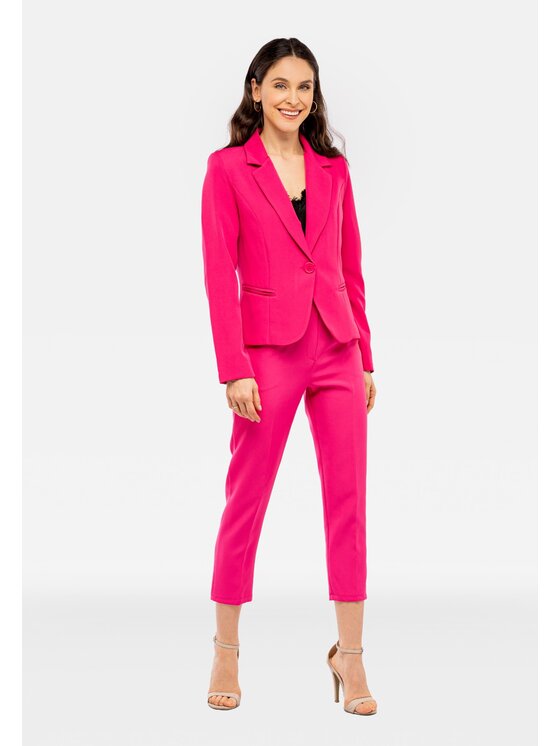 Perso Perso Kalhoty z materiálu cygaretki z kieszeniami Růžová Slim Fit